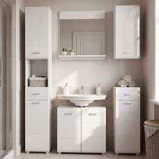 Kaelio Wooden Bathroom Furniture Set with White High Gloss Front - UK