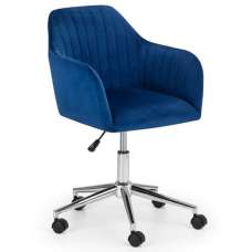 Kacella Velvet Swivel Home And Office Chair In Blue - UK