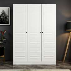 Kale 135cm Wooden Wardrobe with 3 Slatted Doors in White - UK