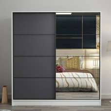 Kale 180cm Wooden Sliding Mirror Wardrobe with 2 Doors in White and Anthracite - UK