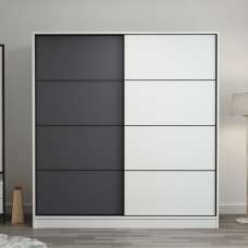 Kale 210cm Wooden Sliding Wardrobe with 2 Doors in White and Anthracite - UK