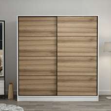 Kale H190cm White Wooden Sliding Wardrobe with 2 Oak Doors - UK