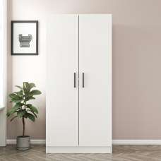 Kale H190cm Wooden Wardrobe with 2 Doors in White - UK