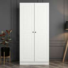 Kale H190cm Wooden Wardrobe with 2 Panel Doors in White - UK