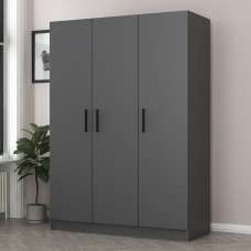 Kale H190cm Wooden Wardrobe with 3 Doors in Anthracite - UK