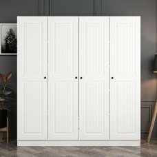 Kale H190cm Wooden Wardrobe with 4 Panel Doors in White - UK