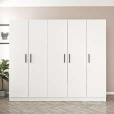 Kale H190cm Wooden Wardrobe with 5 Doors in White - UK