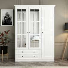 Kale H210cm Wooden Wardrobe with 3 Doors 2 Drawers in White - UK