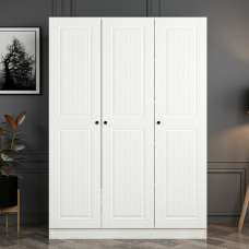 Kale H210cm Wooden Wardrobe with 3 Panel Doors in White - UK