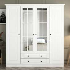 Kale H210cm Wooden Wardrobe with 4 Doors 2 Drawers in White - UK