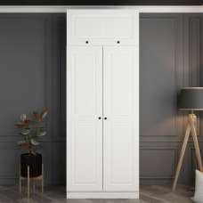 Kale H235cm Wooden Wardrobe with 3 Panel Doors in White - UK