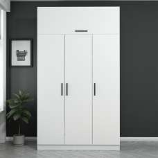 Kale H235cm Wooden Wardrobe with 4 Doors in White - UK