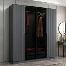 Kale Mirrored Wardrobe with 4 Doors in Anthracite and Dark Grey - UK
