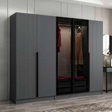 Kale Mirrored Wardrobe with 5 Doors in Anthracite and Dark Grey - UK