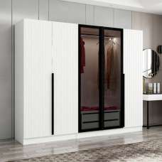 Kale Mirrored Wardrobe with 5 Doors in White and Dark Grey - UK