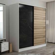 Kale Wooden Sliding Wardrobe with 2 Doors in Black and Oak - UK