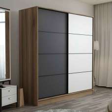 Kale Wooden Sliding Wardrobe with 2 Doors in Oak White and Anthracite - UK
