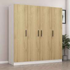 Kale Wooden Wardrobe with 4 Doors in White and Walnut - UK