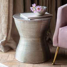 Kariba Metal Round Side Table In Antique Silver - UK