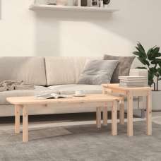 Karis Solid Pine Wood Set Of 2 Coffee Tables In Brown - UK