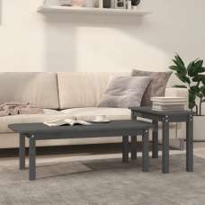 Karis Solid Pine Wood Set Of 2 Coffee Tables In Grey - UK