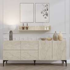 Karter Wooden Sideboard with Wall Shelf in Travertine Marble Effect - UK