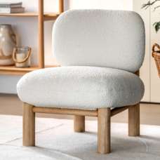Kaunas Fabric Lounge Chair With Wooden Frame In Vanilla - UK
