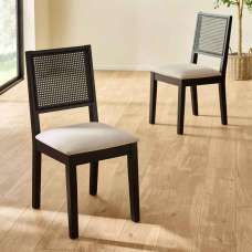 Kavioxa Black Oak Wooden Dining Chair with Fabric Seat in Pair - UK