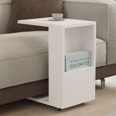Kavira Wooden Side Table with Magazine Rack in White - UK