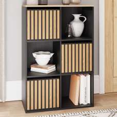 Kearney Wooden Storage Cabinet With 6 Shelves In Black And Oak - UK