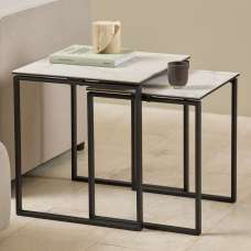 Keene Ceramic Square Nesting Coffee Tables In White - UK