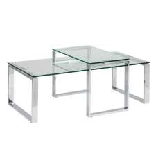 Keene Clear Glass Nesting Coffee Table With Chrome Metal Frame - UK