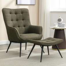 Keene Fabric Accent Chair With Stool In Moss Green - UK