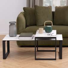 Keene White Ceramic Nesting Coffee Tables With Metal Frame - UK