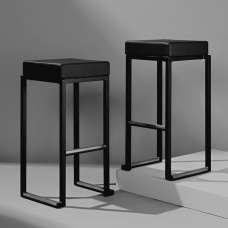 Kelowna Black Faux Leather Bar Stools With Steel Frame In Pair - UK