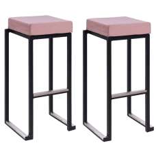 Kelowna Pink Velvet Bar Stools With Black Steel Frame In Pair - UK