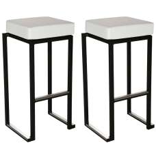 Kelowna White Faux Leather Bar Stools With Black Steel Frame In Pair - UK