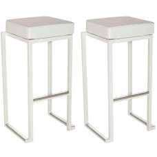 Kelowna White Faux Leather Bar Stools With Steel Frame In Pair - UK