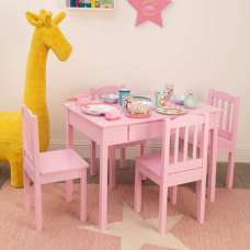 Kelvra Wooden Kids Table with 4 Chair in Pink - UK