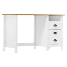 Kendal Wooden Laptop Desk With 3 Drawers In White And Natural - UK