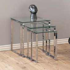Kennesaw Clear Glass Nest Of 3 Tables With Chrome Legs - UK