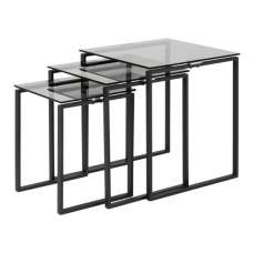 Kennesaw Smoked Glass Nest Of 3 Tables With Black Legs - UK