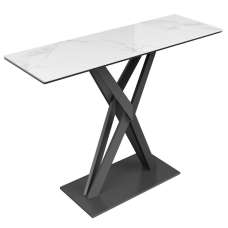 Kenosha Ceramic Glass Console Table In White Gloss - UK