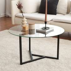 Kensai Round Glass Top Coffee Table with Black Metal Base - UK