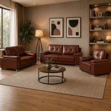 Kensington Faux Leather 3+2+1 Seater Sofa Set in Tan - UK