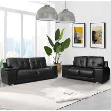 Kensington Faux Leather 3 + 2 Seater Sofa Set In Black - UK