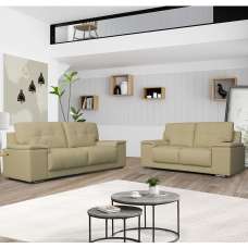 Kensington Faux Leather 3 + 2 Seater Sofa Set In Ivory - UK