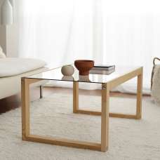 Kenza Natural Wooden Coffee Table with Glass Top - UK