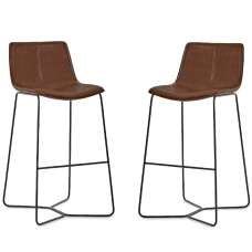 Kerrville Brown PU Leather Bar Stools - Pair - UK