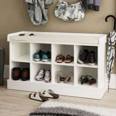 Keswick Wooden Shoe Storage Seating Bench In White - UK